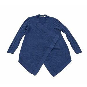 Soft Surroundings Womens Minah Cable Knit Asymmetrical Cardigan Sweater Blue M